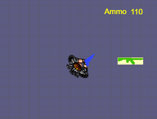 Top down view shooter – collect, swap and fire different weapons